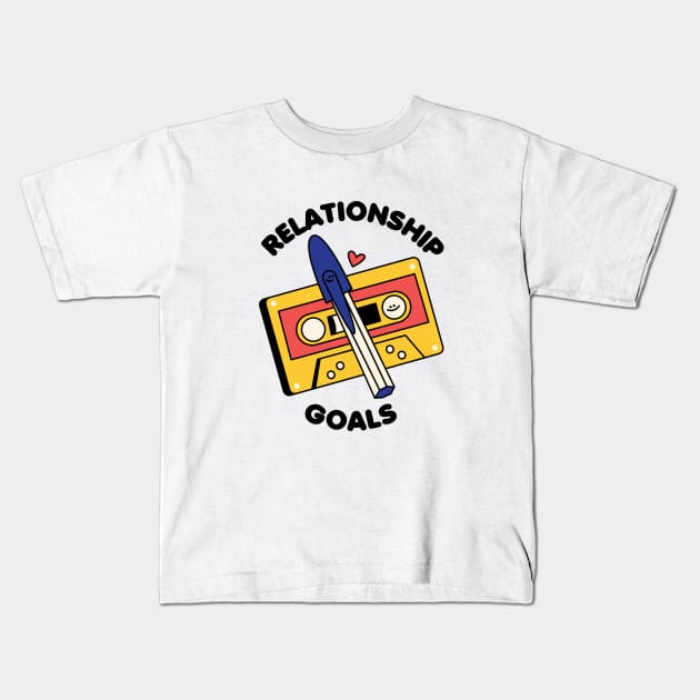 Relationship goals cassette tape and pen Kids T-Shirt by Nora Gazzar